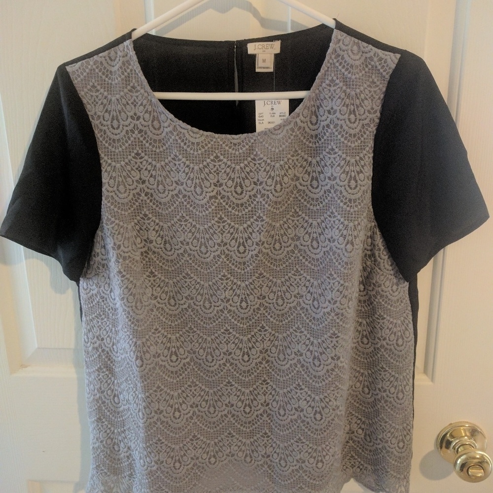 Grey and black lace panel top